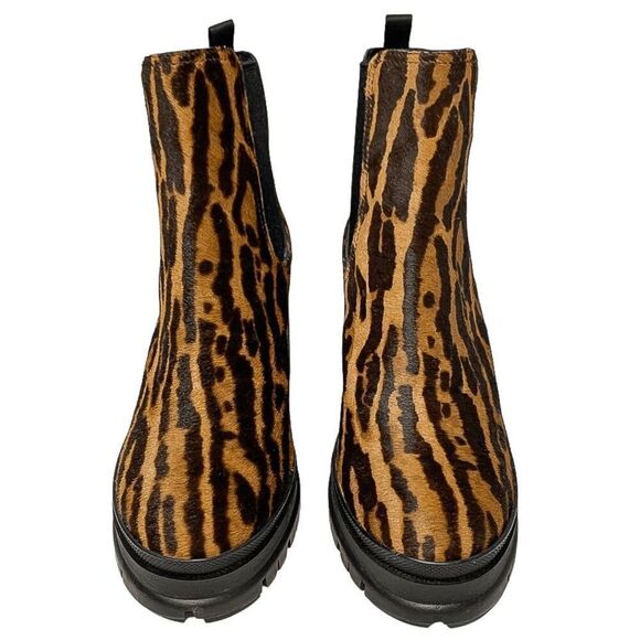 Prada Ocelot-Print Calf Hair Chelsea Boots EU 37.5 Chunky Heeled Animal Print - Picture 2 of 10